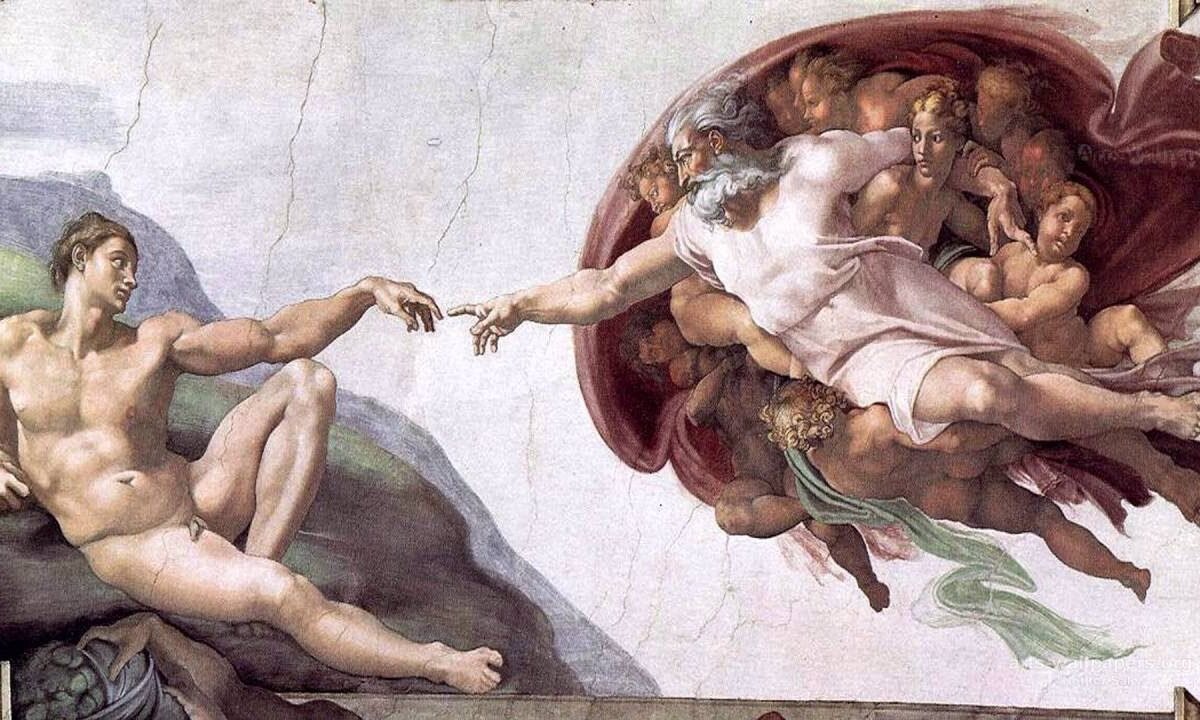 Микеланджело Буонарроти "Сотворение Адама" Сикстинская капелла.