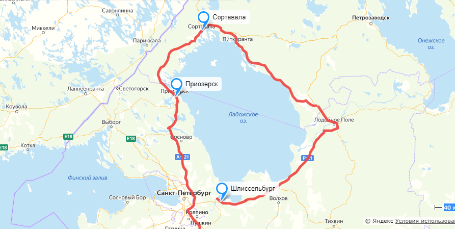 Карта нашего маршрута вокруг Ладоги.