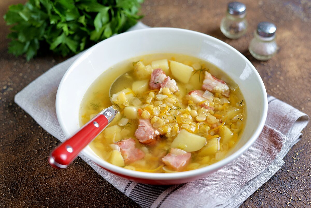 Гороховый суп с копченостями и мясом, пошаговый рецепт приготовления