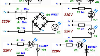 Какими способами можно подключить простой светодиод к сетевому напряжению 220 вольт, варианты схем, описание их работы, + пример