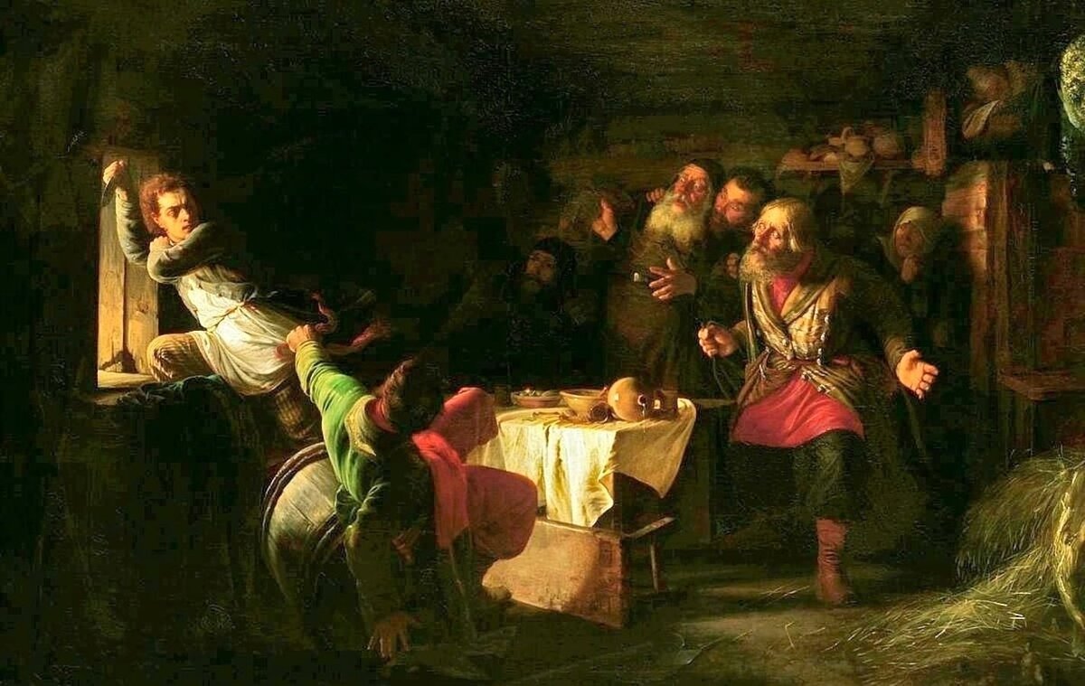 «Бегство Григория Отрепьева из корчмы на литовской границе».1862 г. Всероссийский музей А.С. Пушкина.