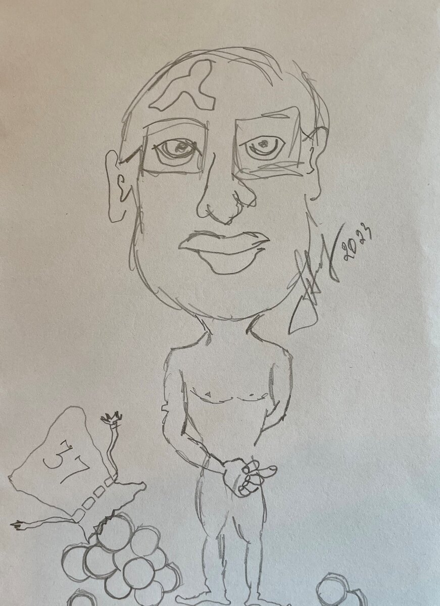 Горбачёв Михаил Сергеевич шарж, карандаш. Автор Аваков Владимир В. 2023 г.