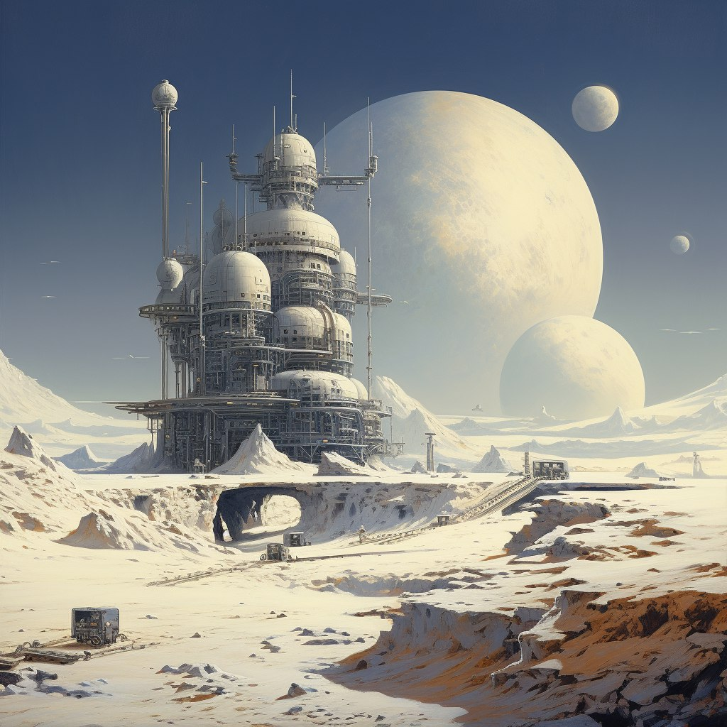 Колонизация Луны, видение нейросети Mijourney