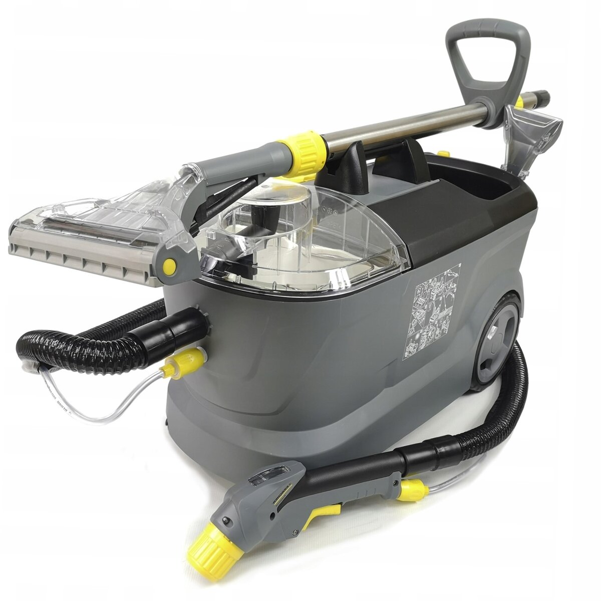 Моющий пылесос с насадками для пола и мягкой мебели.