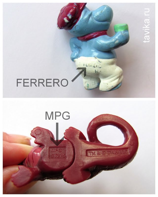  Значки на фигурках из киндеров  
 В год выходит около 100 разных серий фигурок. И каждая из них  разрабатывается около двух лет. Вот такой долгий путь проходит игрушка  от первого эскиза до своего появления в промышленной партии, которая  поступит в магазин. Давайте с вами проследим основные этапы этого пути.
 Первый этап создания игрушек для киндера, это придумывание самой идеи  серии. Она может быть как полностью разработкой дизайнера (например,  серия тех же бегемотиков), так и использовать уже существующие бренды -  например, совсем недавно в серии игрушек для "Киндер Сюрпризов"  появились герои нашего российского мультфильма "Маша и Медведь". В этом  случае компании надо получить лицензию (разрешение) для использования  чужих персонажей для своей продукции.
 Второй этап - это отрисовка эскиза фигурок. Эскиз сопровождается  компьютерным файлом, так называемым профилем фигурки. В нем указывается,  какие детали будут подвижными, какие дополнительные аксессуары у них  будут и т.д. Кроме того, в профиле расписывается компьютерные  обозначения для каждого цвета, который должен присутствовать на готовой  игрушке.
 