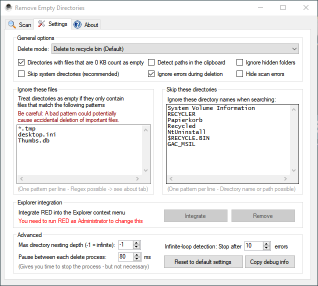 Внешний вид Remove Empty Directories
