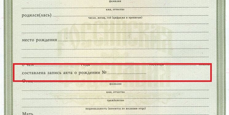 Номер актовой записи о рождении