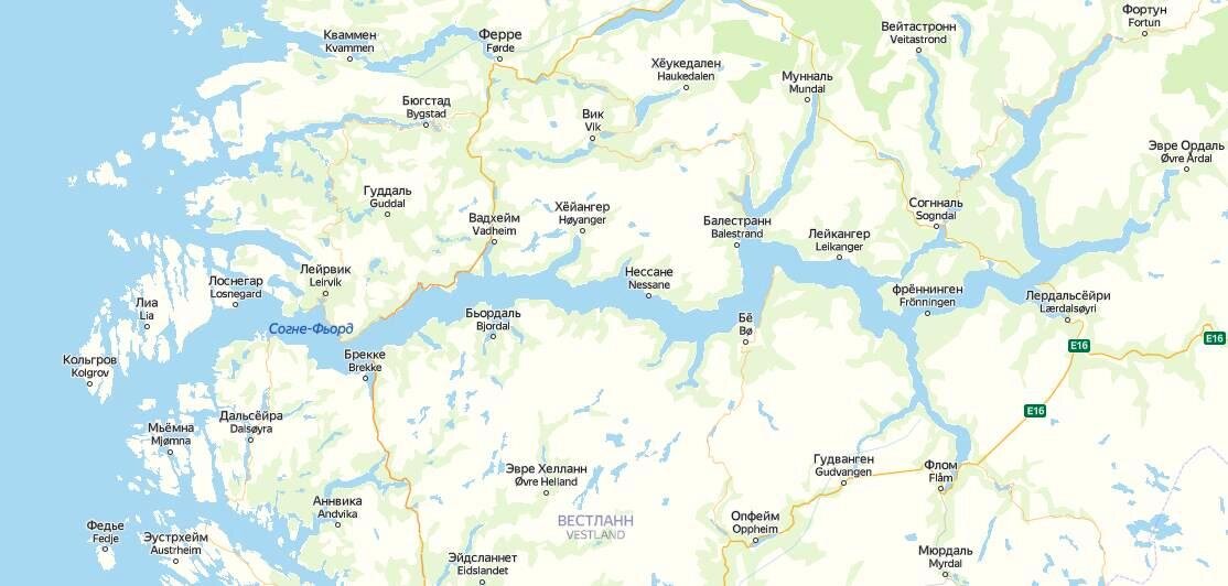 Согне-фьорд на карте