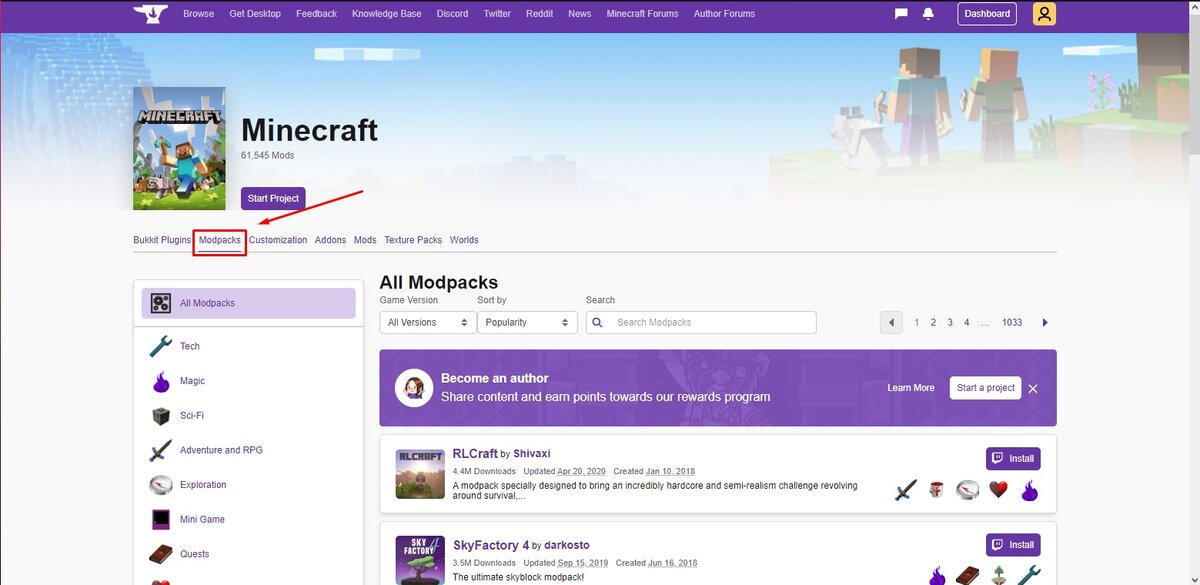 2 - CurseForge(https://www.curseforge.com/minecraft/modpacks)