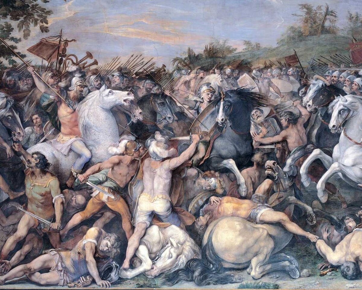 Битва римлян с этрусками, худ. Джузеппе Чезари. Источник: ancientworldmagazine.com