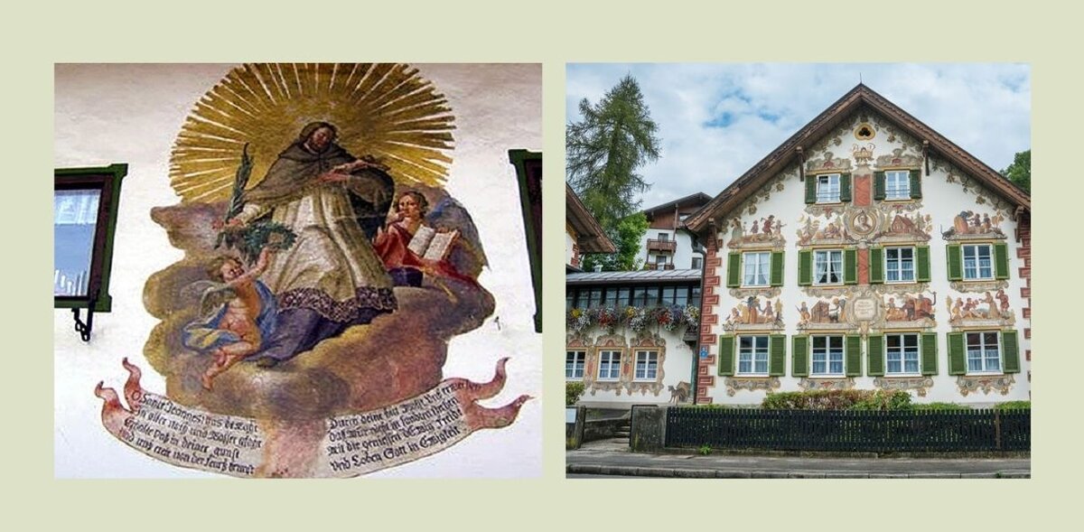 Фрагмент объемной фрески на доме Франца Серафа Цвинка, Обераммергау, Германия