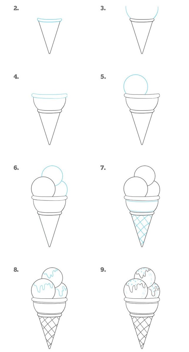 Нарисовать карандашом мороженое поэтапно