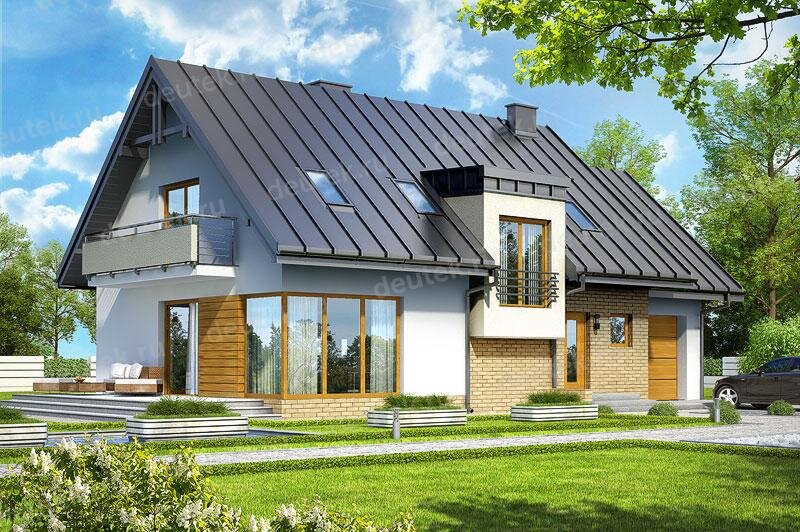 Проект дома 218 м2 из керамоблоков с мансардой и одноместным гаражом - DTV100166