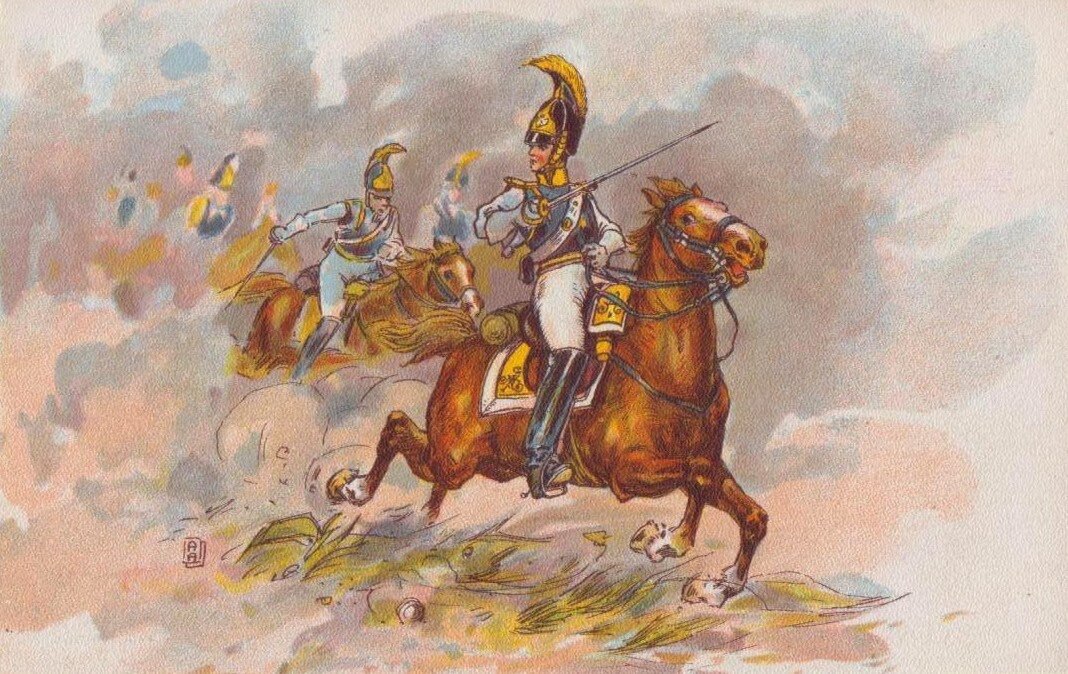 А.П. Апсит Атака кирассир. (Цвета обмундирования соответствуют Астраханскому кирасирскому полку) // wiko.wiki