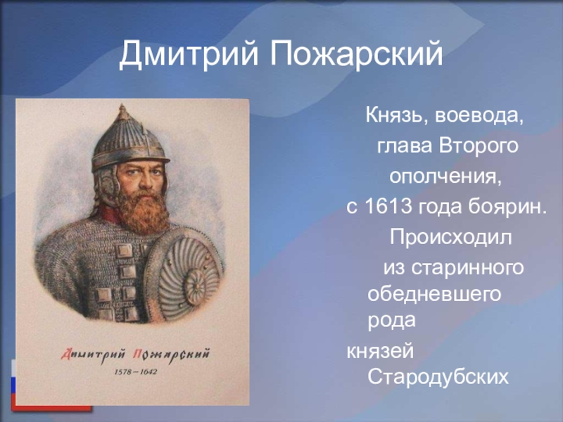 Воевода царя дмитрия. Князь Пожарский Воевода ополчения. Воевода князь Дмитрий Пожарский. Дмитрий Михайлович Пожарский ополчение. Пожарский 1613.