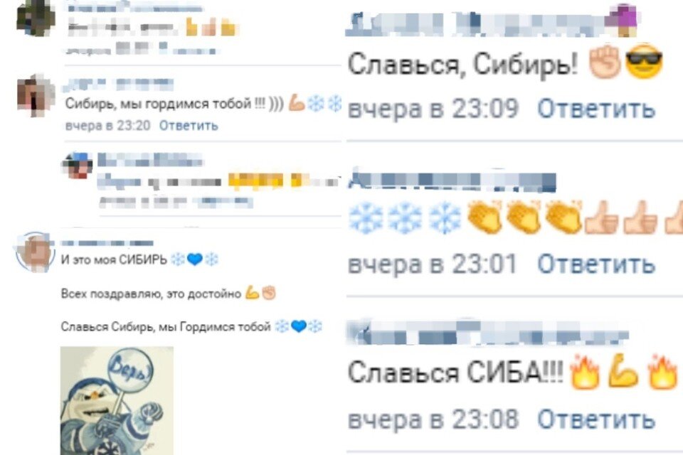     Болельщики продолжают писать лозунг в комментариях под постами о проходе "Сибири" в плей-офф. Фото: скриншоты.