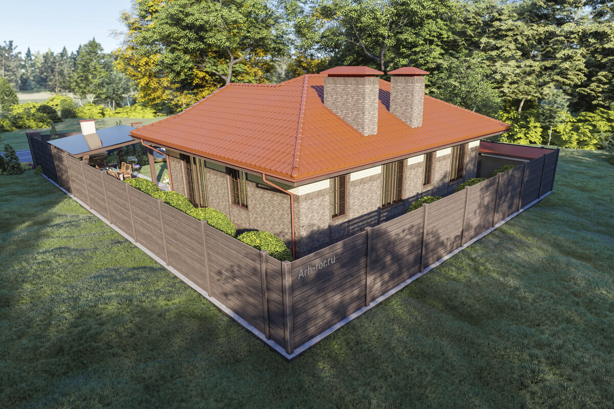 Задний фасад. Источник изображения: канал Arh-For готовые проекты (https://zen.yandex.ru/arh_for), Яндекс Дзен.