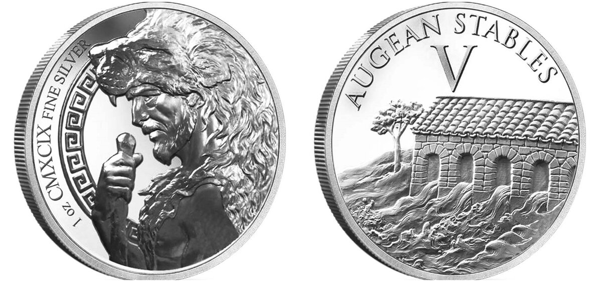 Коллекционная серебряная монета, Геракл и авгиевы конюшни
