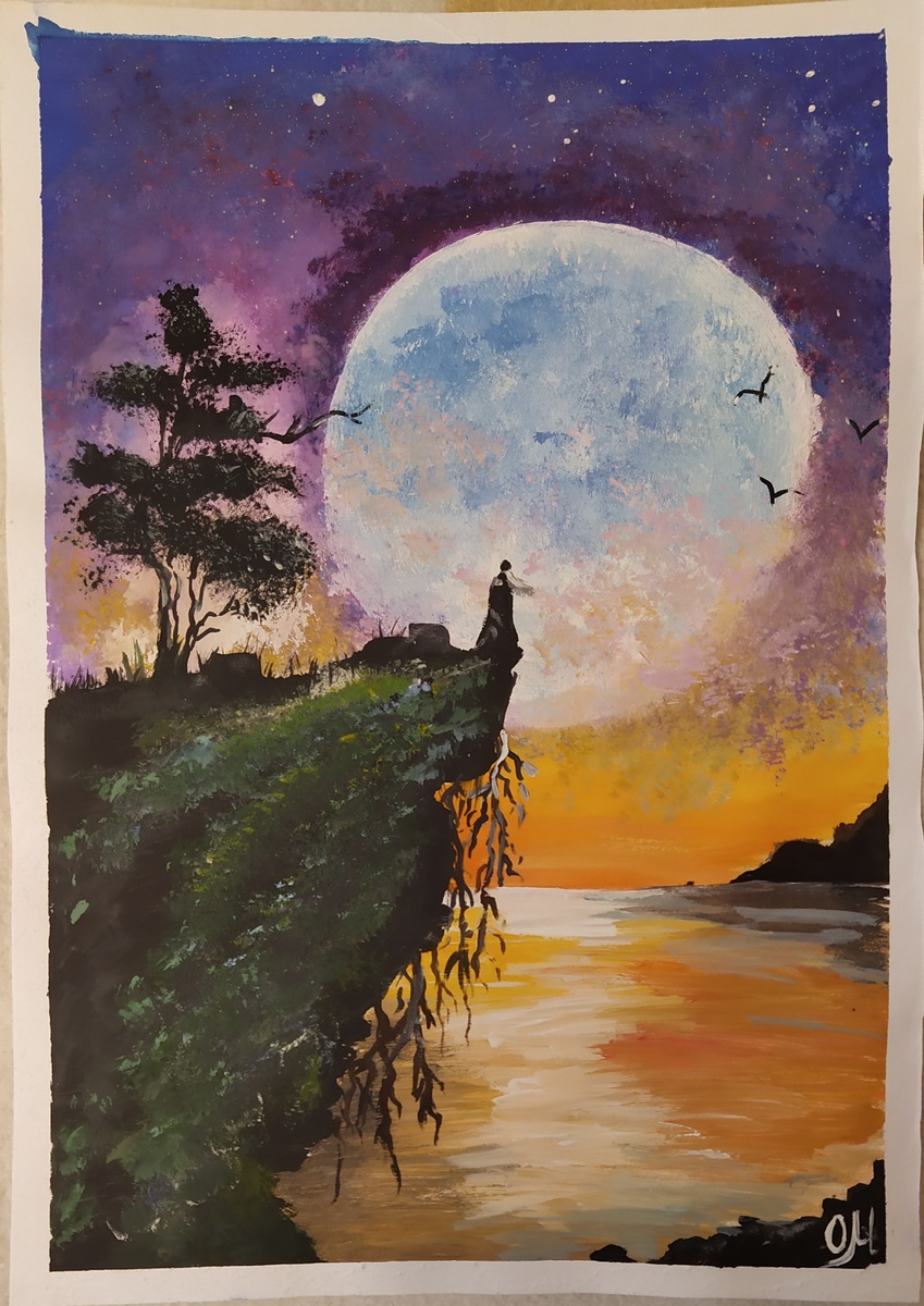 Луна.Гуашь. Бумага.