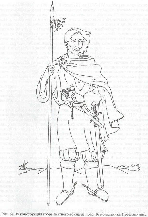 Обратите внимание на (1) меч, это признак статуса и богатства, и (2) шпоры - воин был конный. Источник: club-kaup.narod.ru