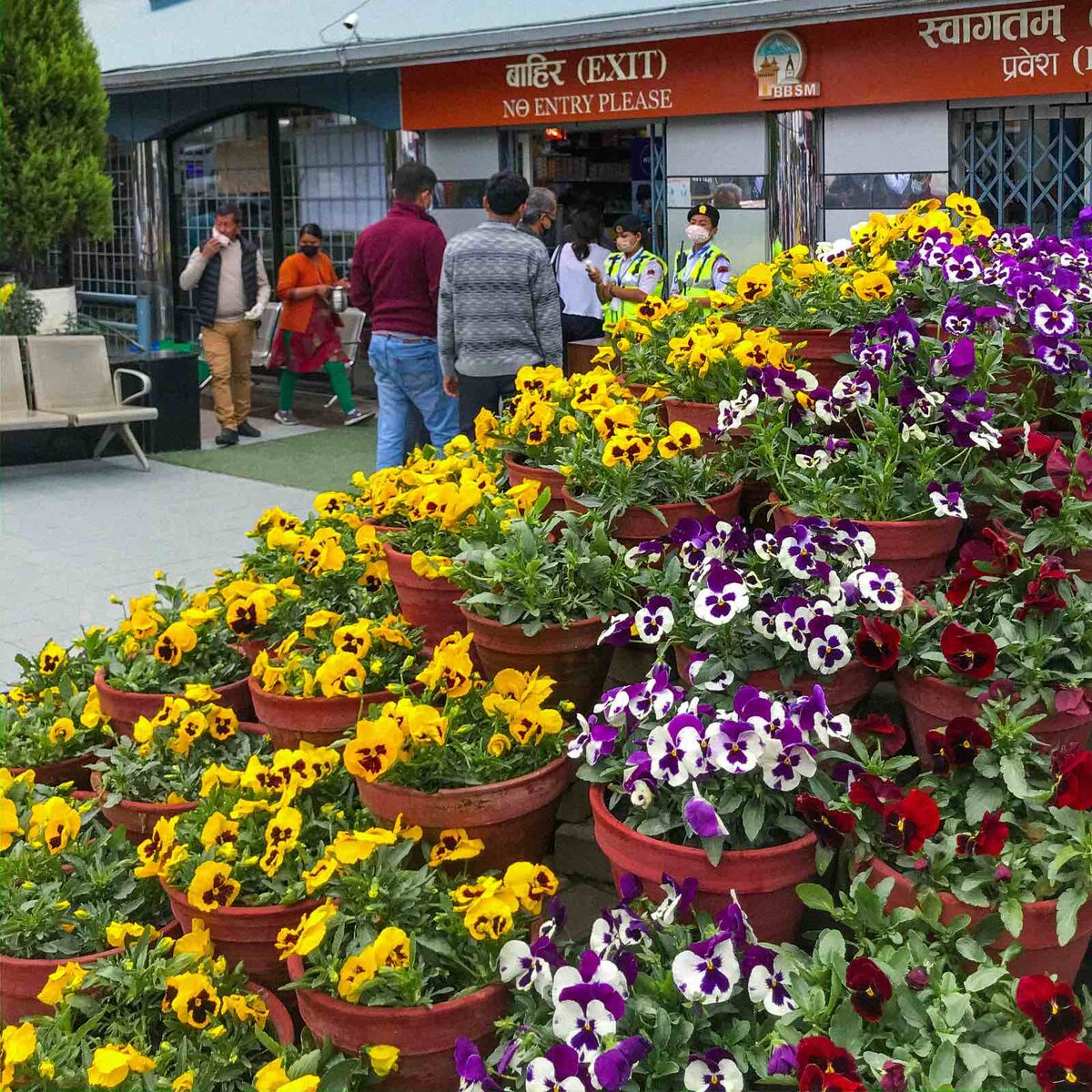 У входа в супермаркет измеряют температуру и обрабатывают руки санитайзерами