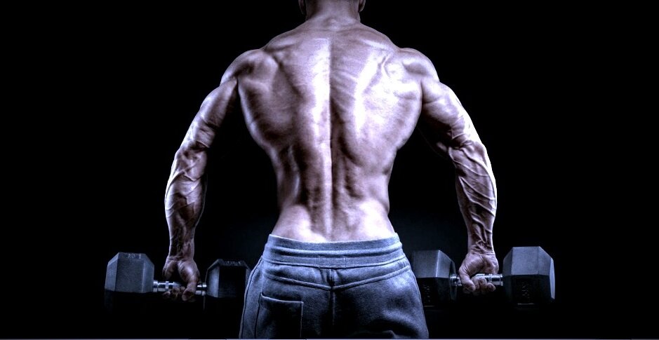 Атлет с гантелями