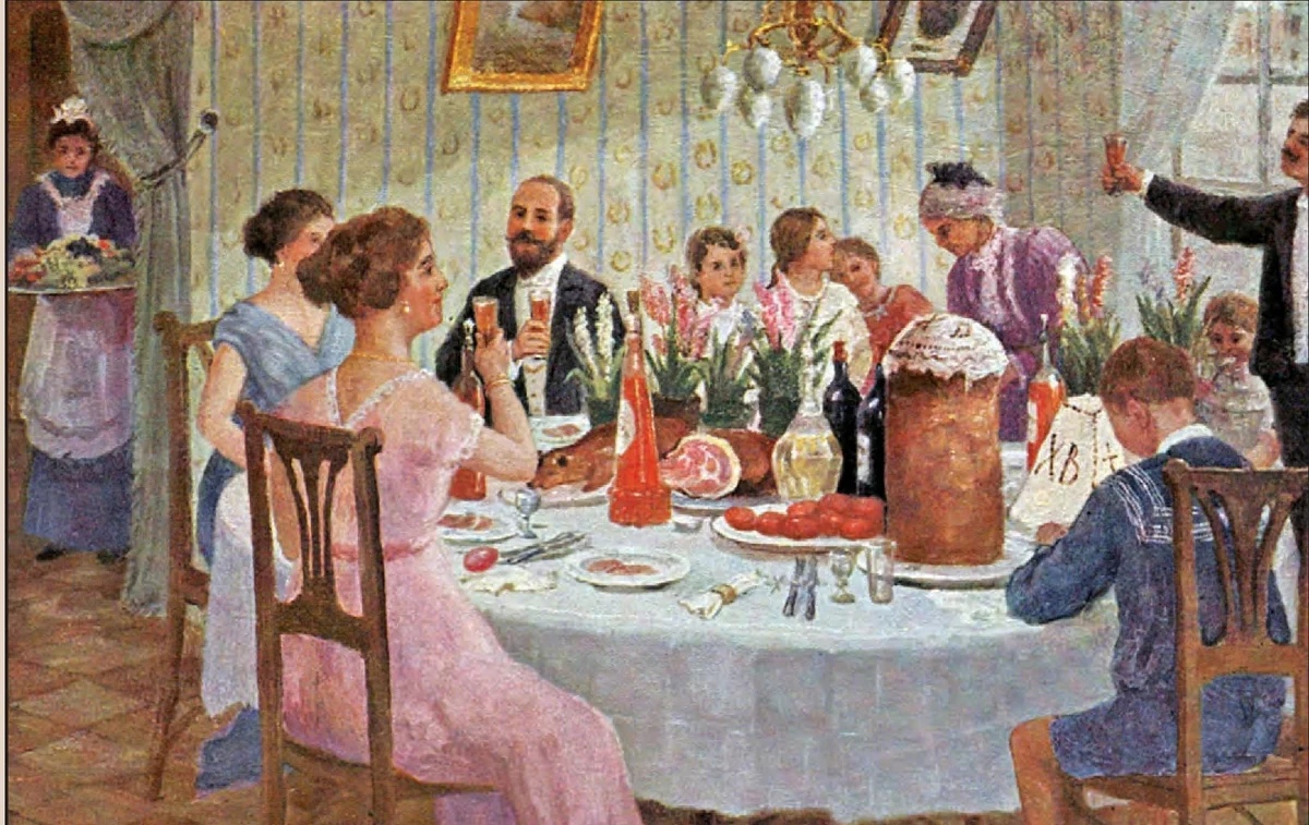 Званые на вечер гости. Сычков ф. пасхальное утро в семье.. Кустодиев свадебный пир 1917.