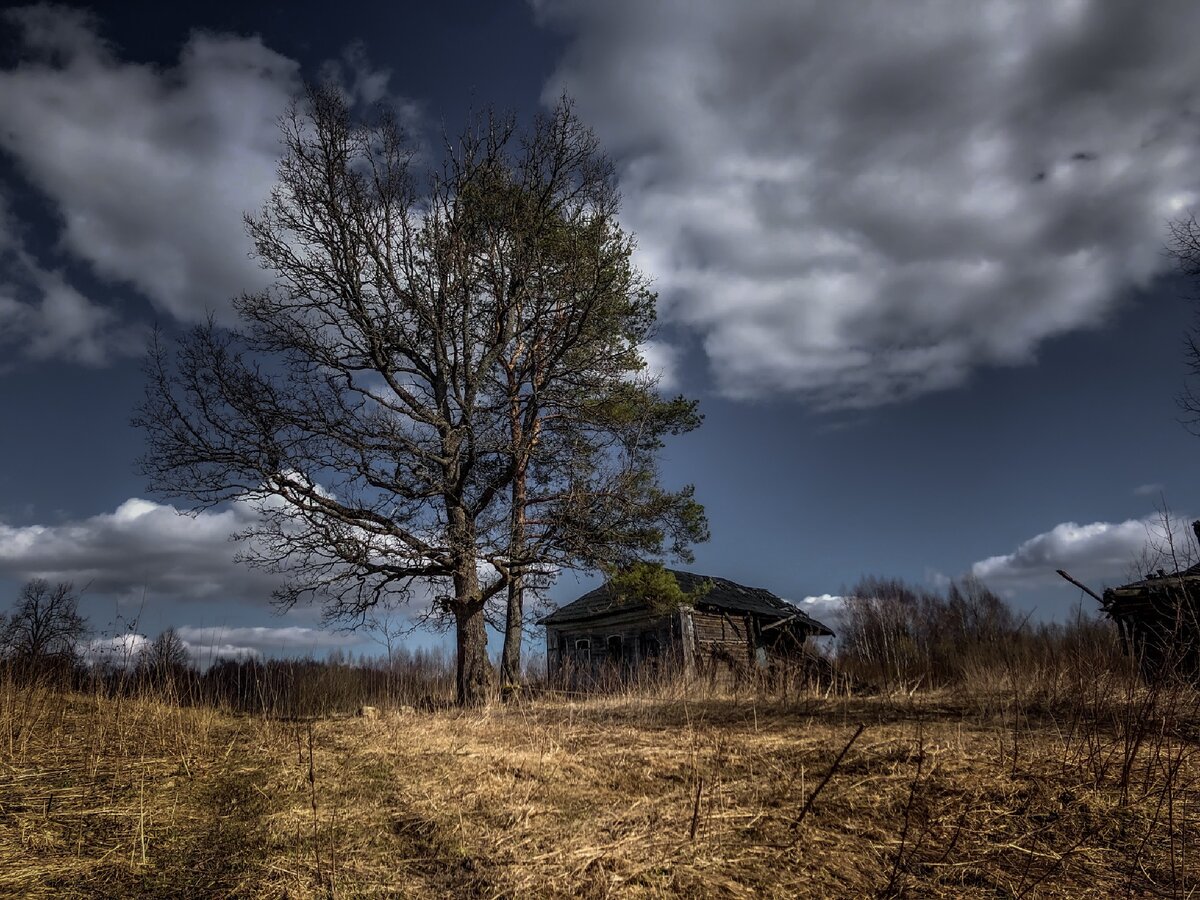 Пока ещё неразрушенный дом в селе. Дом справа уже рухнул