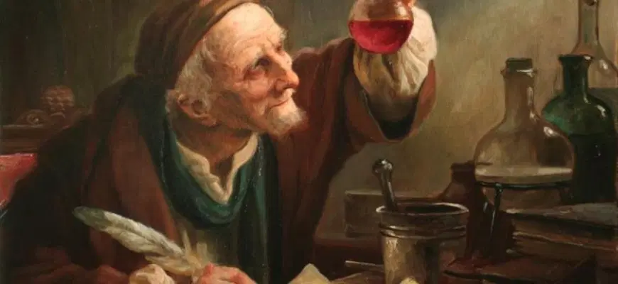 Алхимик-монах готовит эликиср