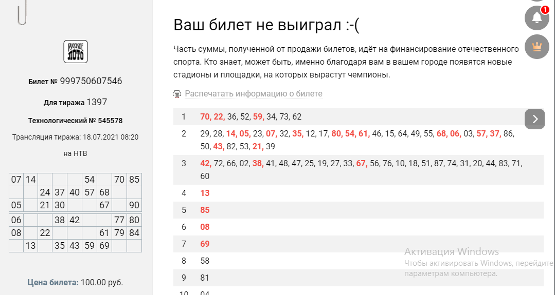 Результаты розыгрыша.