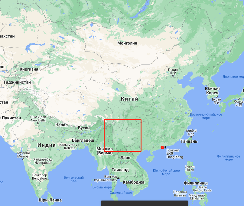 Провинция Юньнань. Точка - мое местопребывания.