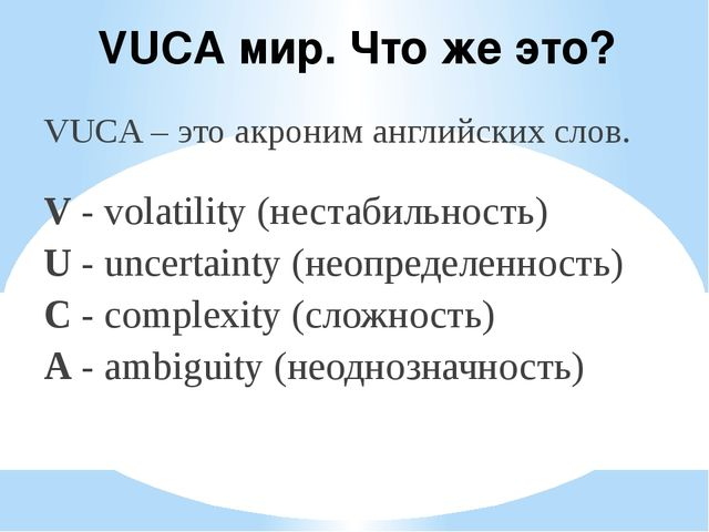 Что означает акроним. VUCA мир. VUCA расшифровка аббревиатуры.