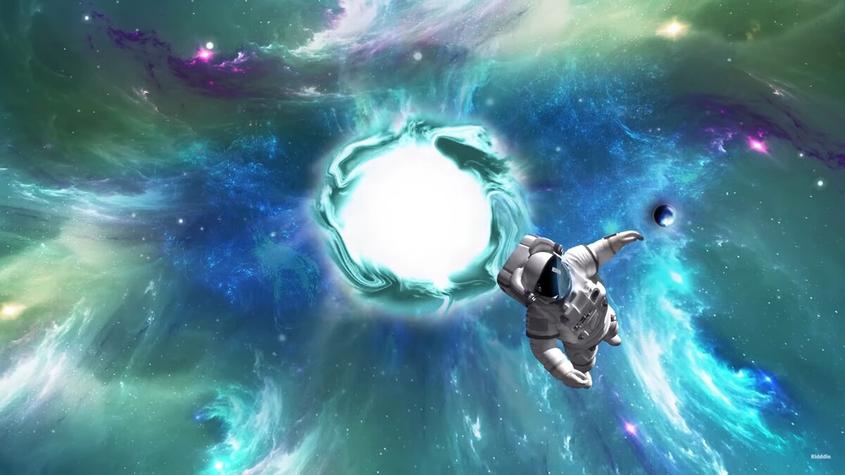 Иллюстрация космонавта, оказавшегося рядом с черной дырой.