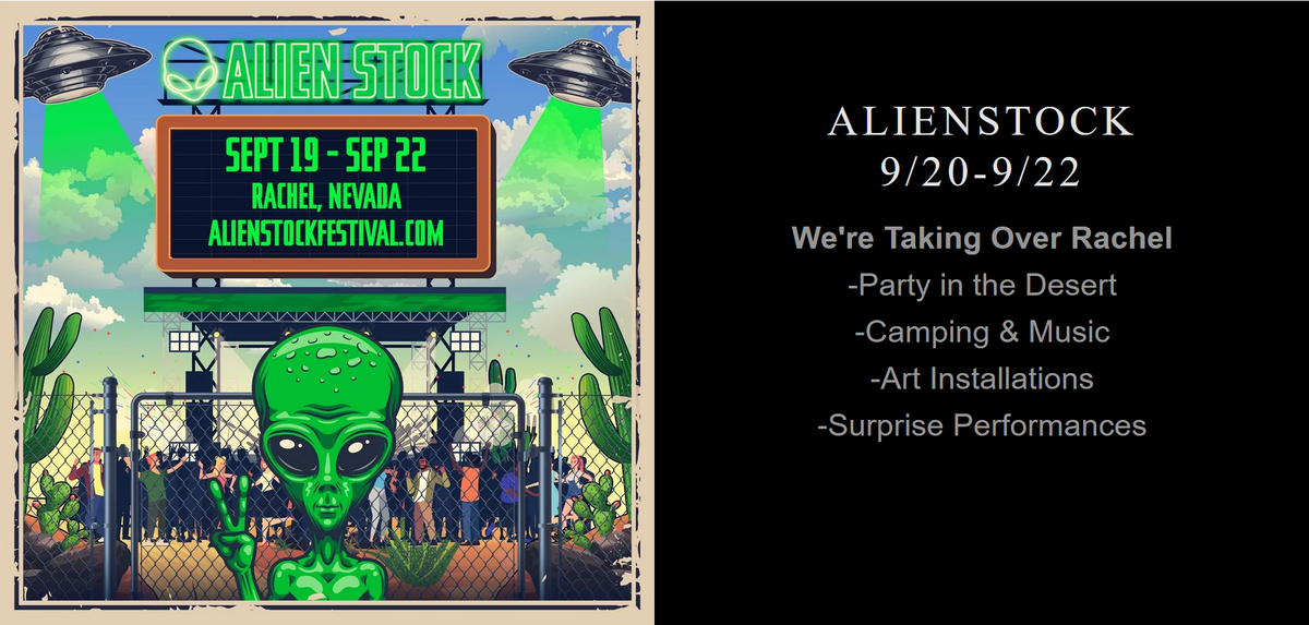 Скриншот с официального сайта фестиваля alienstockfestival.com. Указаны 2 даты старта события. 19 и 20 сентября.