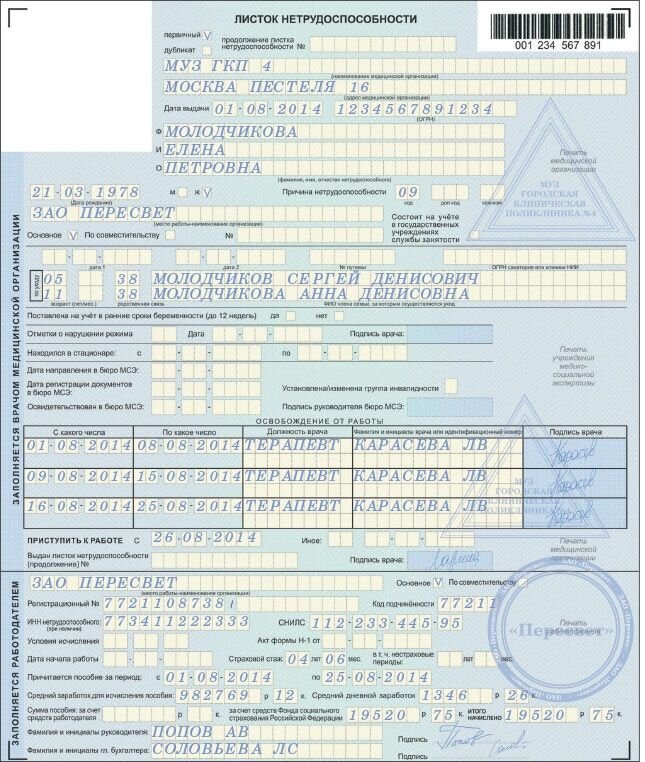 Лист нетрудоспособности по беременности и родам