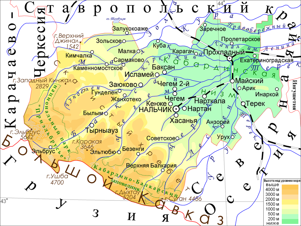 Физическая карта Кабардино-Балкарии. Кабардино-Балкарская Республика на карте. Кабардино-Балкария карта подробная. Кабардино-Балкария на карте с кем граничит.