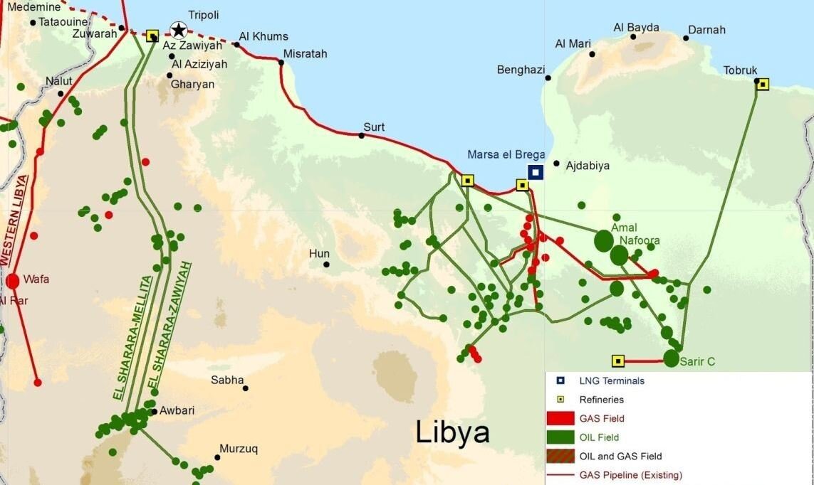 Ливийские нефтяные поля и маршруты транспортировки энергоресурсов