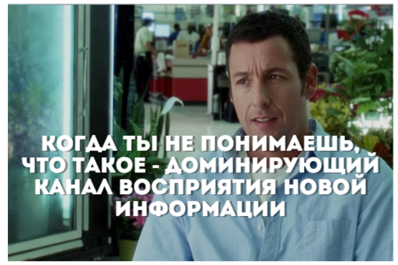 Типы восприятия - визуал, кинестетик, аудиал, дигитал.