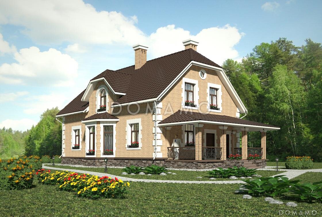 Коттедж с эркером и французскими балконами — проект D179 на domamo.ru