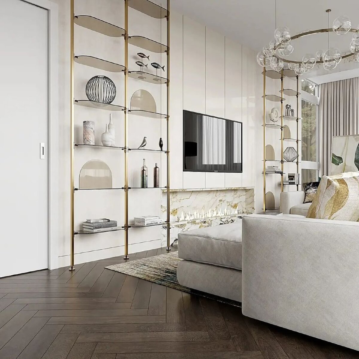 И как всегда, отдельный респект студии за пристальное внимание к разным сценариям освещения – камин прекрасен и в ночной подсветке, и в обезоруживающих лучах дневного света