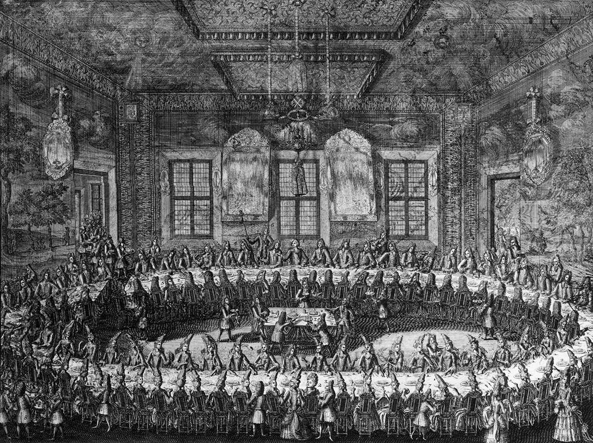 Застолье на свадьбе Петра I и Екатерины I в феврале 1712 г. (с) Алексей Зубов/Global Look Press