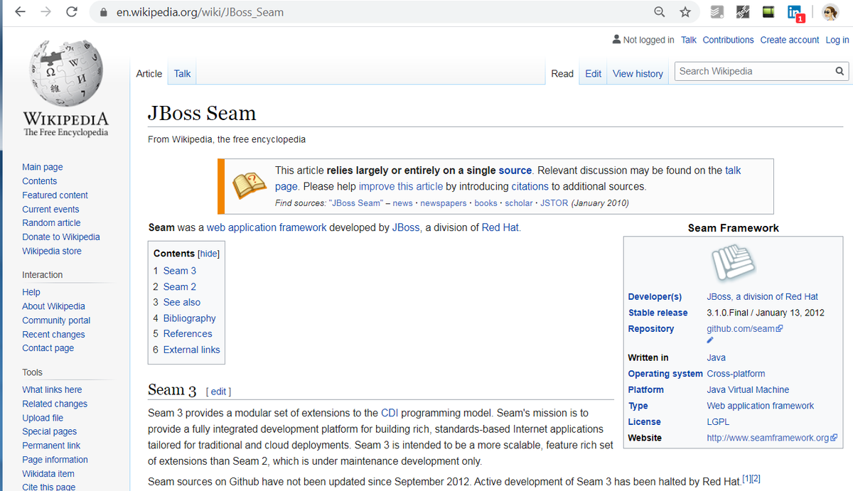 Как меня угораздило согласиться на разработку системы #ELNlms  на этой технологии - не знаю, вики пишет, что уже с 2012 года не обновляется на guthub - Red Hat остановил версию 3 тогда  https://en.wikipedia.org/wiki/JBoss_Seam   