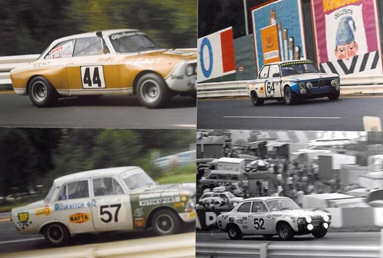 сверху слева (Alfa Romeo), сверху справа (BMW 2002ti),  снизу слева (Москвич 412), снизу справа (Ford Escort).