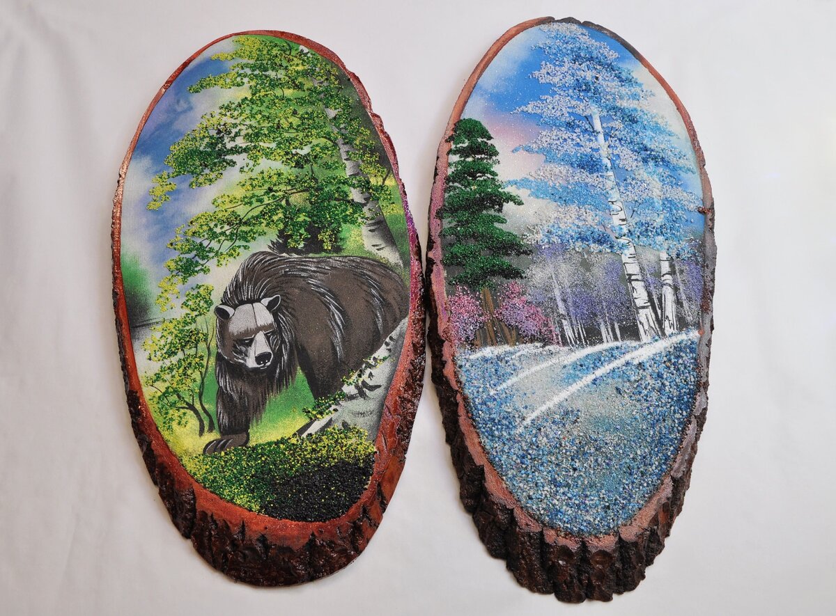 Рисование на срезе дерева