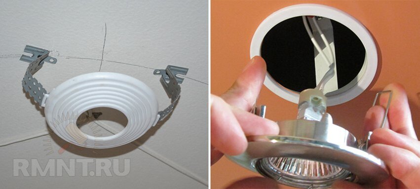 Как крепятся лампочки. Лампа в натяжной потолок врезное отверстие 60 мм в ванну. Точечный светильник под отверстие 90мм. Точечный светильник для натяжных потолков g11. Крепление светильника на натяжной потолок.