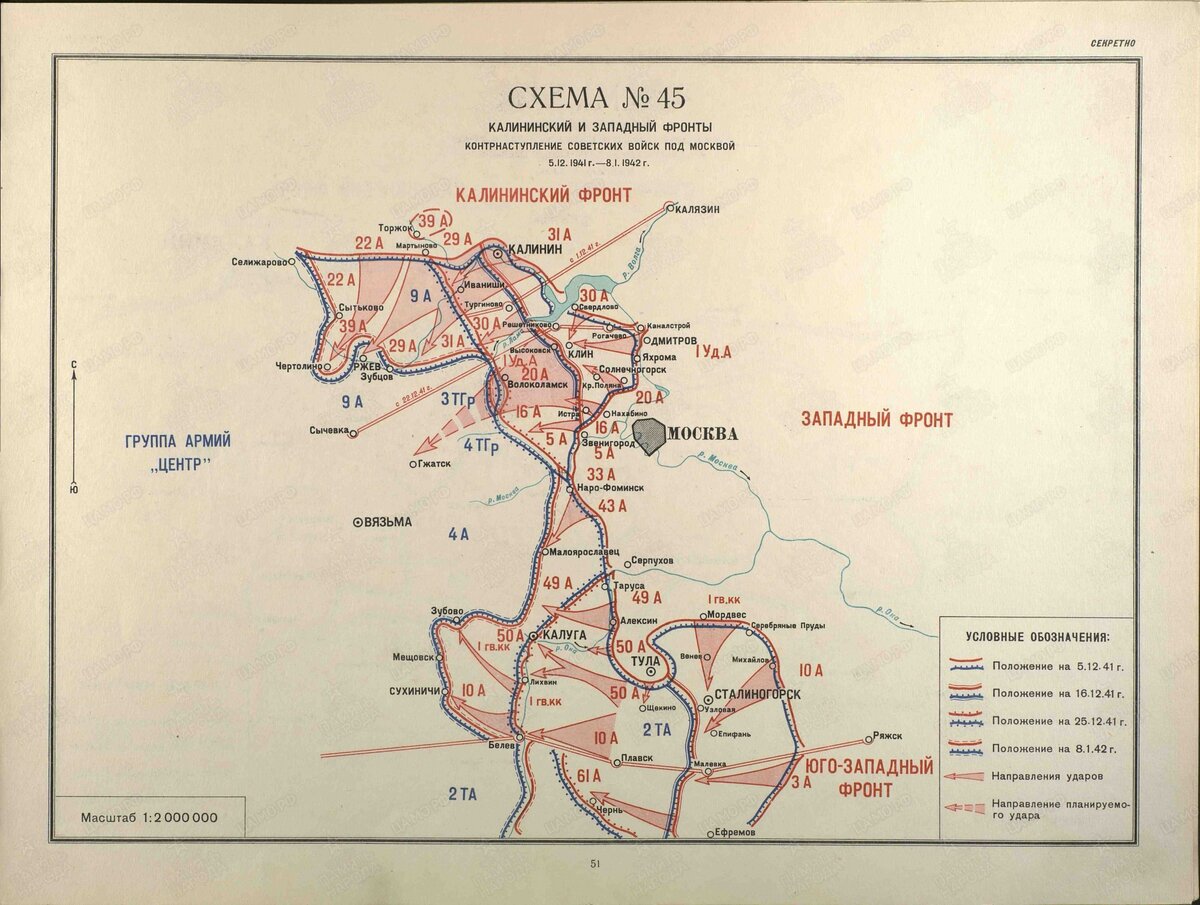 Линия фронта обозначенная в легенде схемы цифрой 4 существовала в 1942 г