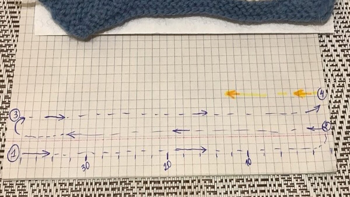 Вяжем синей и белой (желтой на схеме) ниткой