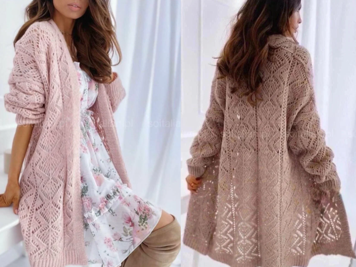 Кардиган выполнен в двух цветах: розовом и коричневом.