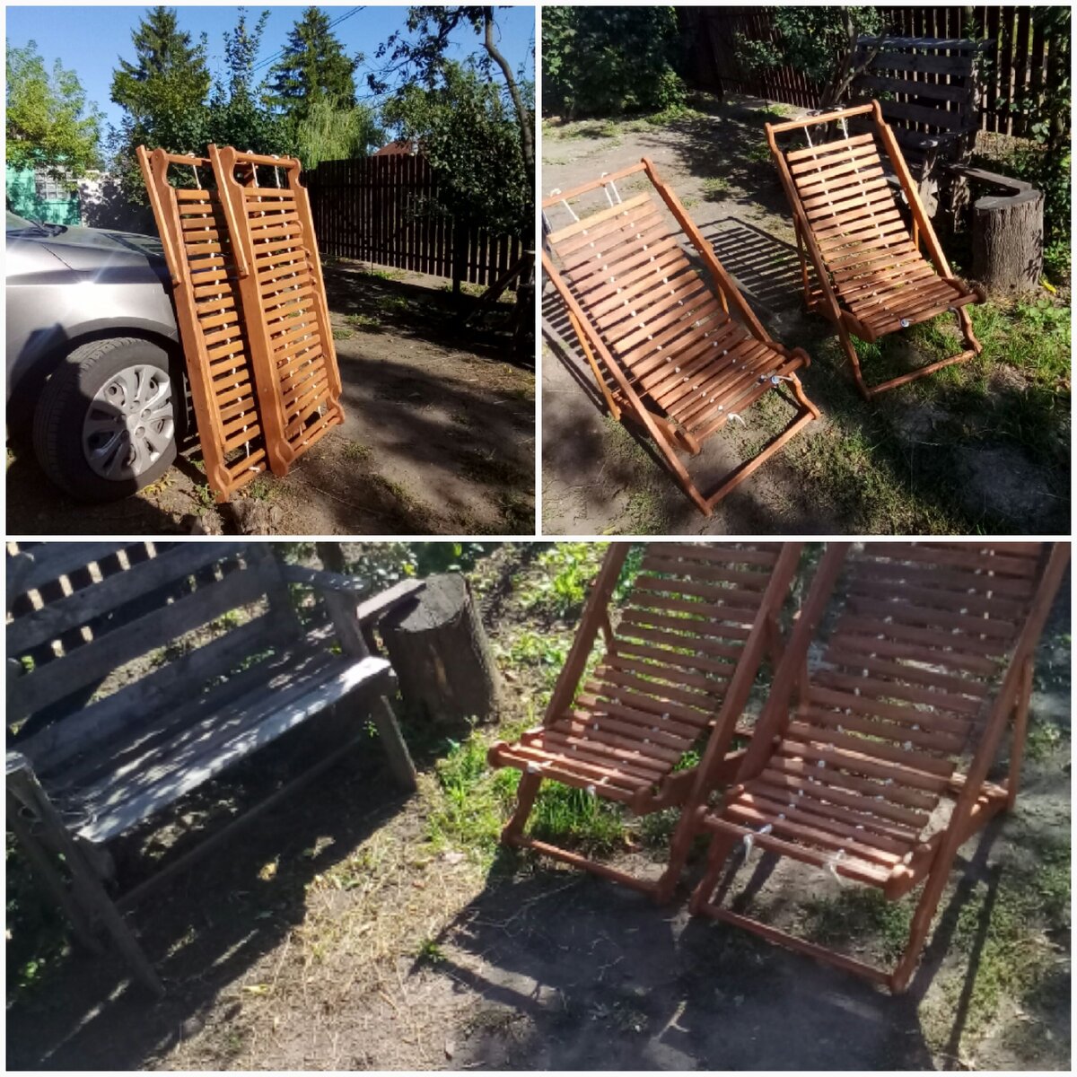 Летний  складной шезлонг. Сосна. Двухслойная пропитка ЛЮБИМАЯ ДАЧА оттенок Груша. 2019 г.