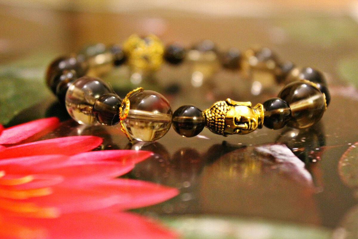 Браслет "Лотос Будды" из натурального раухтопаза (дымчатый кварц)